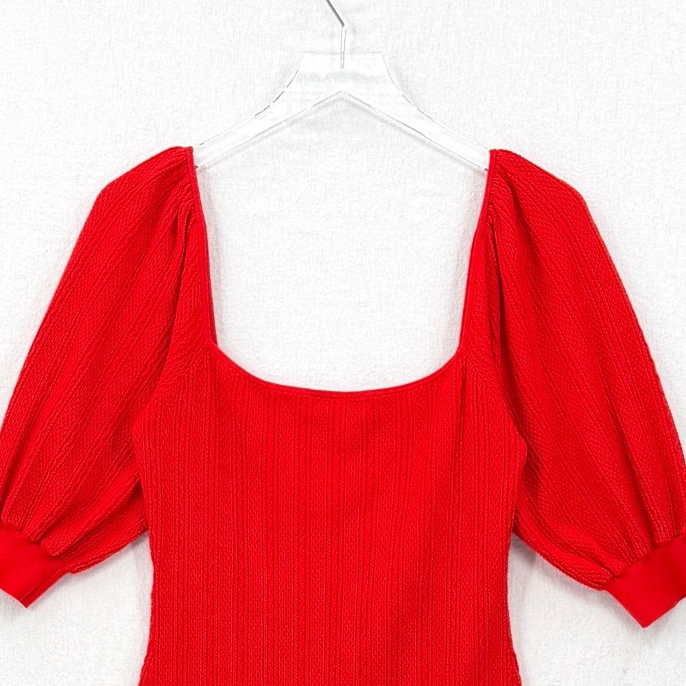 SEZANE Alessia Top Womens Large Red Square Neck Knit Puff Sleeve Sweater French - Picture 7 of 16